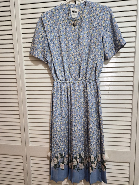 Leslie Fay Dresses & Skirts - Vintage Leslie Fay Light Blue Floral Dress with Rose Border